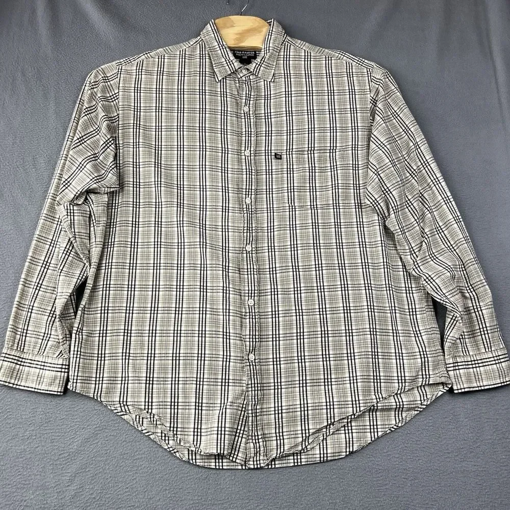 Polo Ralph Lauren Jeans Co Button Up Shirt Mens L Grey/Black Plaid‎ Long Sleeve